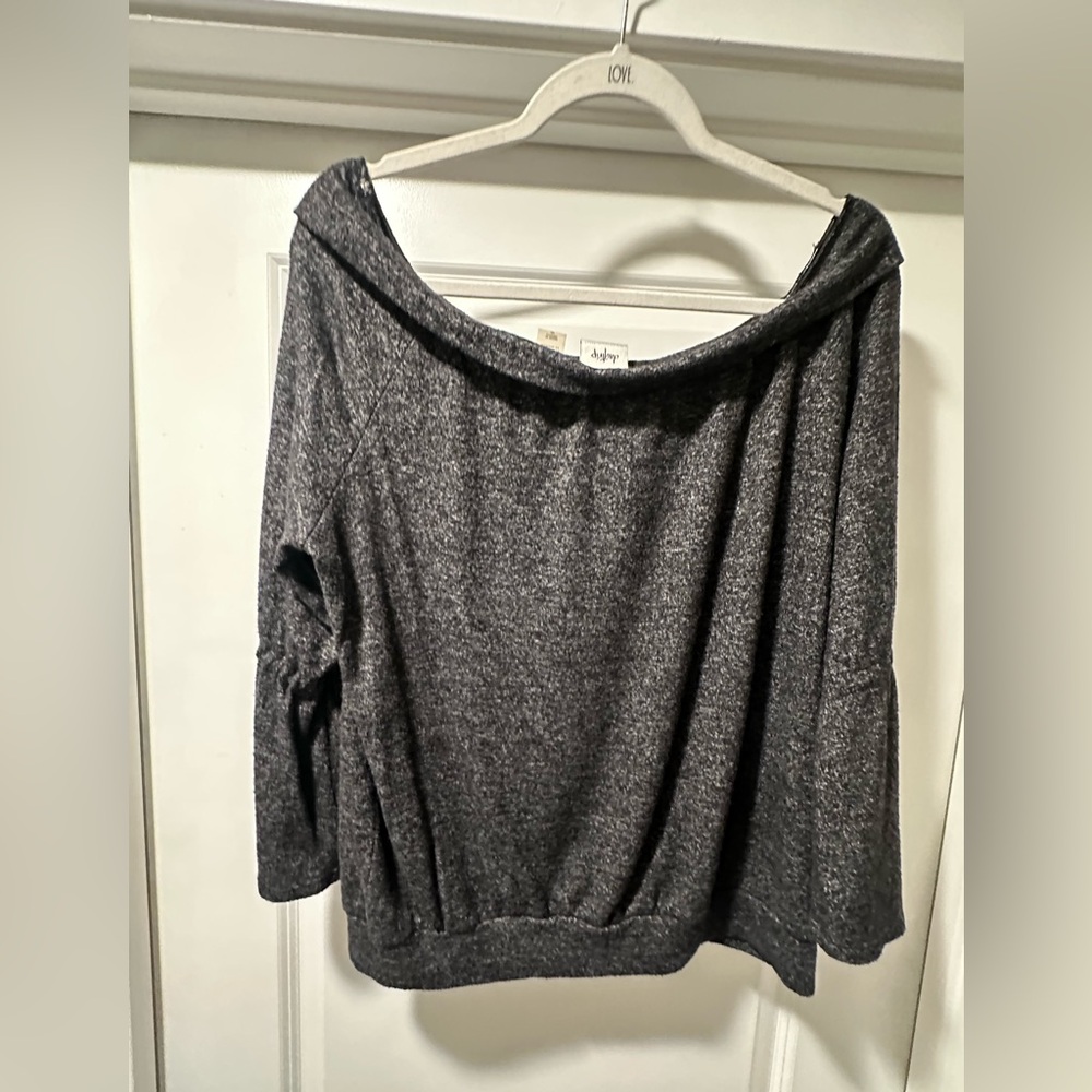 Daytrip Heather Charcoal Off-the-Shoulder Sweater
